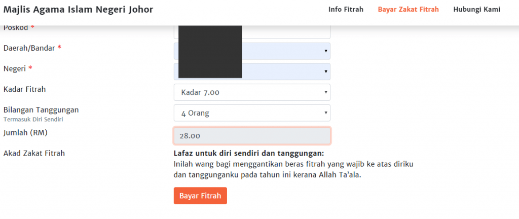 cara bayar zakat fitrah online johor 2020 part2