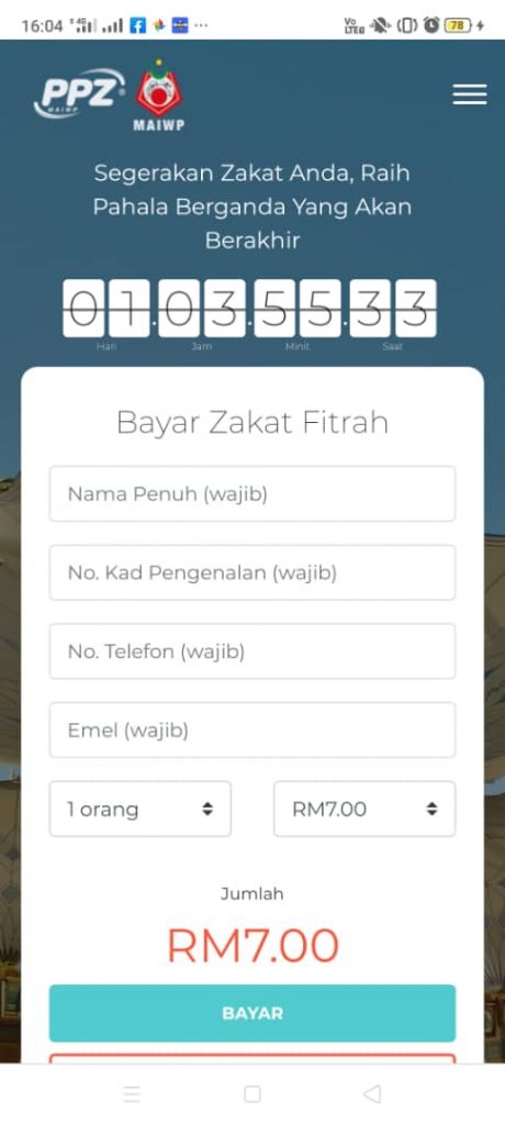 bayar zakat fitrah kuala lumpur, 