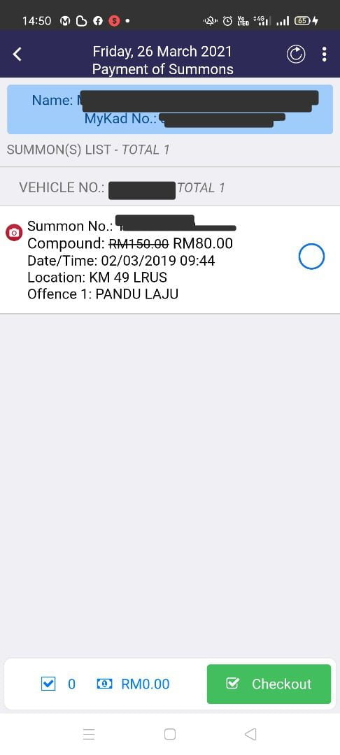 jumlah saman nak bayar 