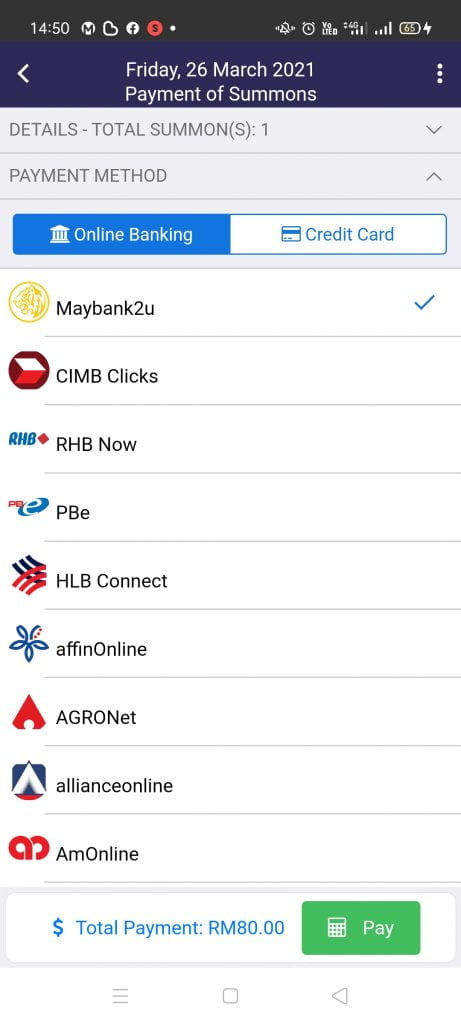 bayaran jenis saman online 