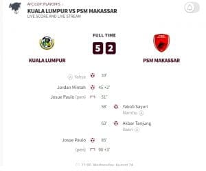 KL CITY VS PSM MAKASSAR RESULT