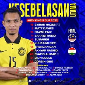 LINE UP HARIMAU MALAYA VS TAJIKISTAN
