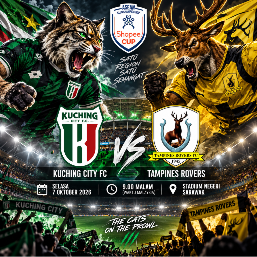 KUCHING CITY VS TAMPINES ROVER. shopeepng